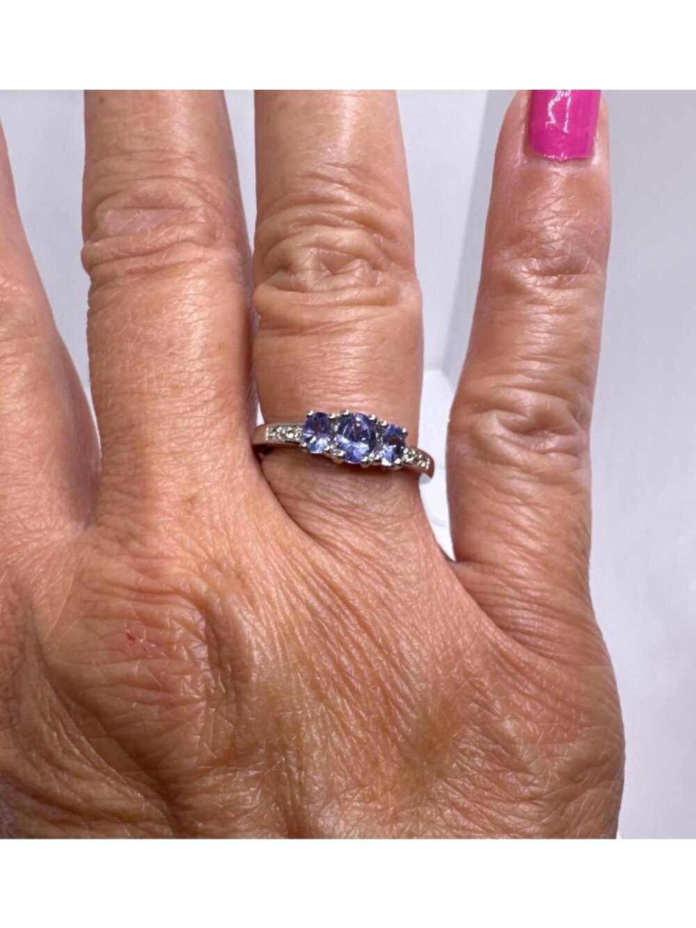 HT 925 Sterling Silver Tanzanite 3 Stone Ring Sz 8 December Birthstone Romantic